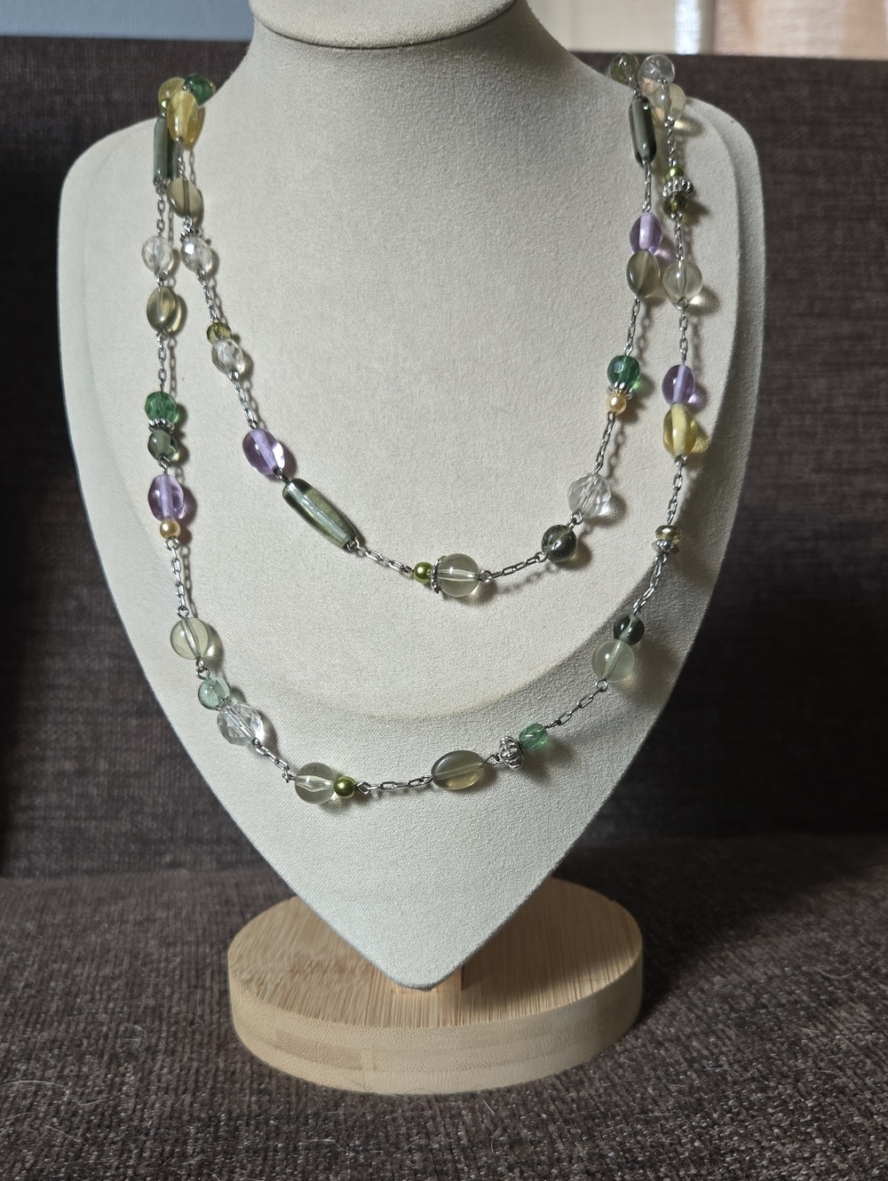 Vintage Lia Sophia Multi-Color - Green & Purple Glass Bead Long Necklace💫